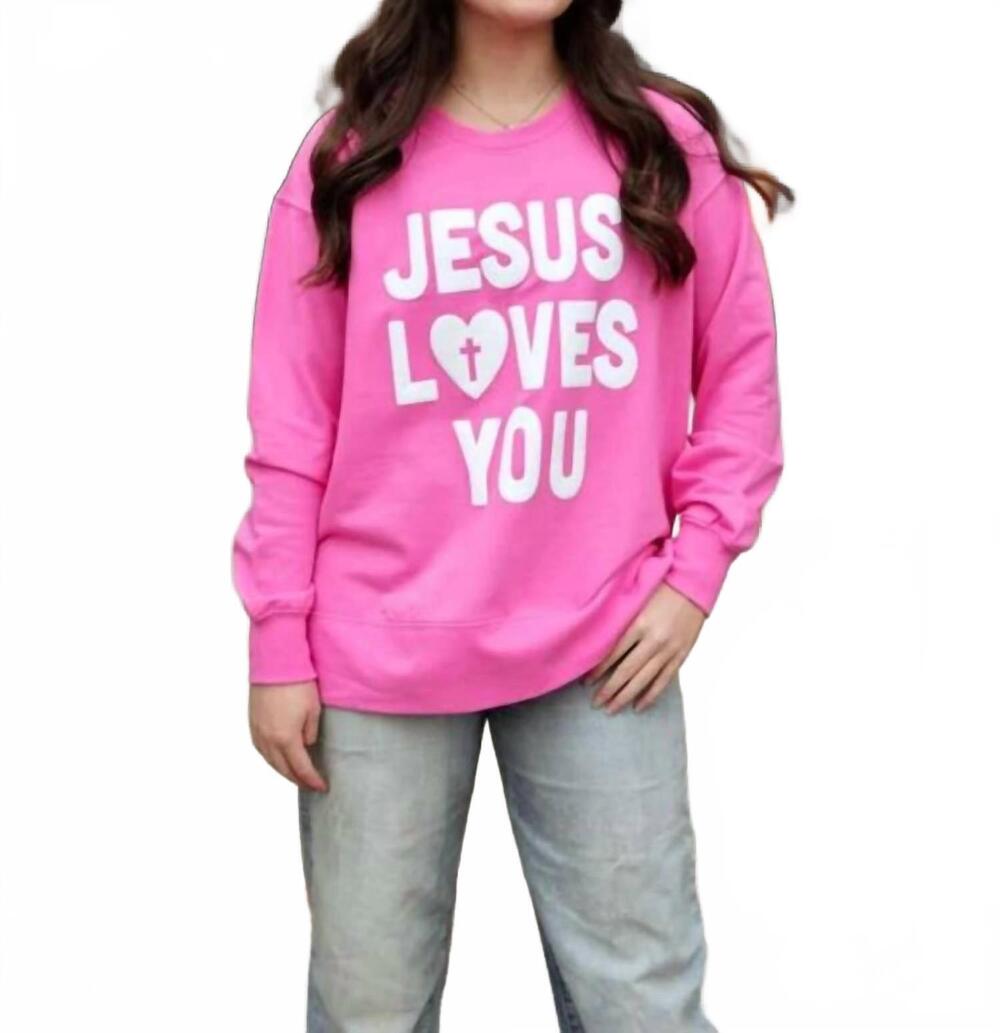 NEW JADELYNN BROOKE jesus loves you sweatshirt in pink
